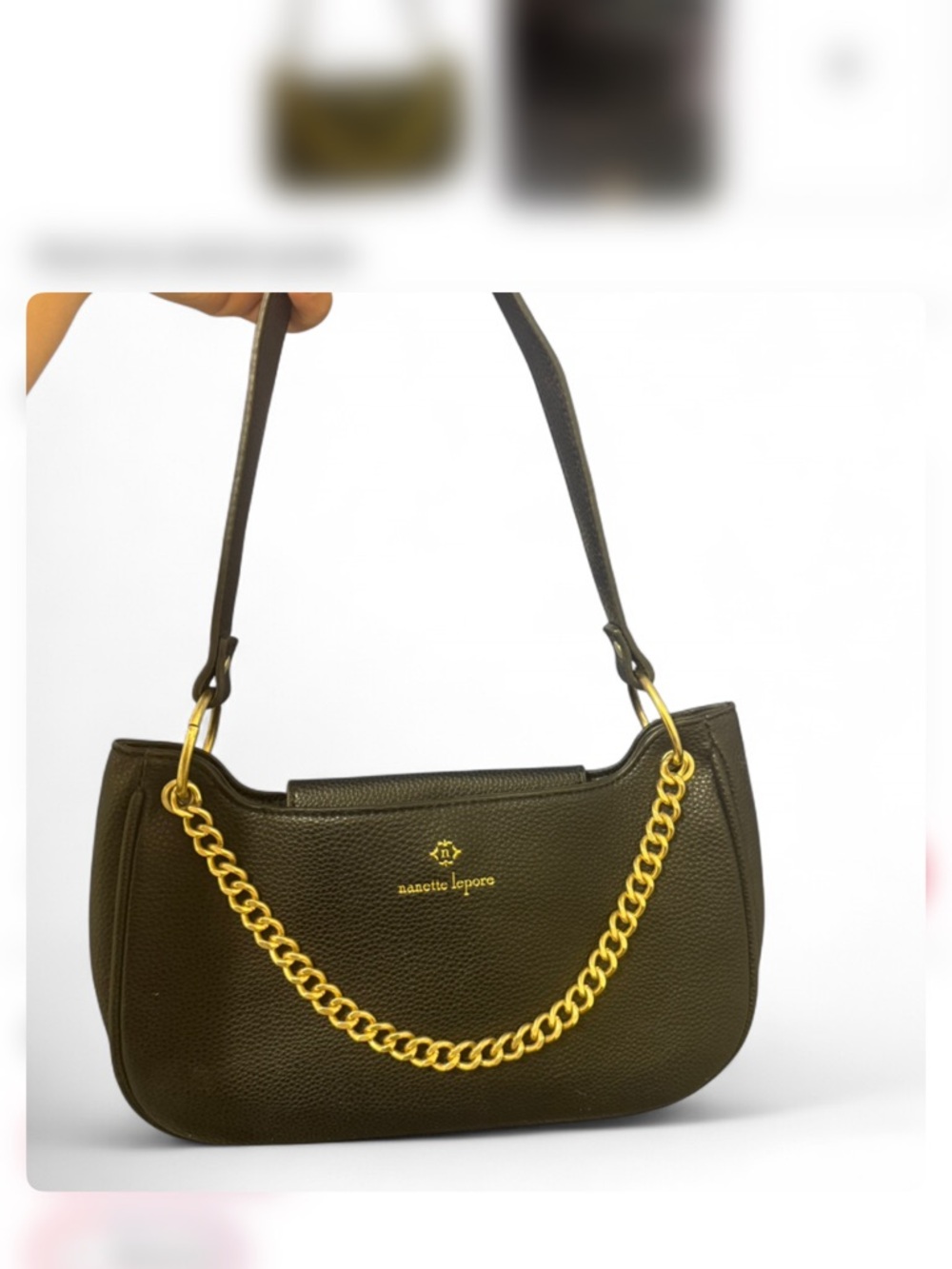 nanette lepore  Leather Shoulder Bag with Gold Chain